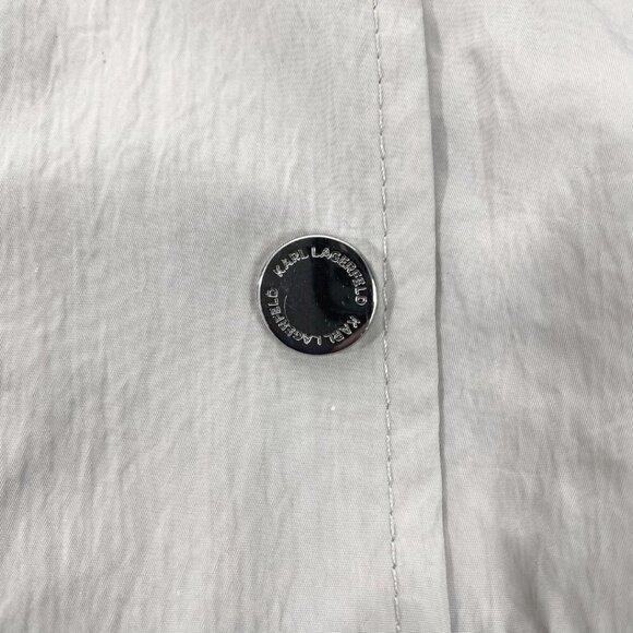 KARL LAGERFELD WOMEN'S GREY SILVER HOODED WIND COAT - XL - Picture 13 of 14